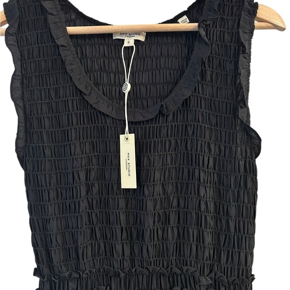 Max Studio dress textured Georgette & velvet maxi black Sz Small - Picture 3 of 5